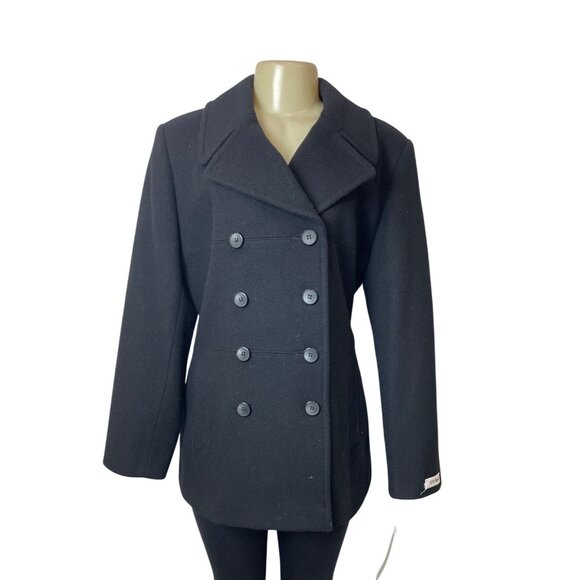 Larry Levine Womens Double-Breasted Black Wool Peacoat Size 10 - New - Picture 1 of 9